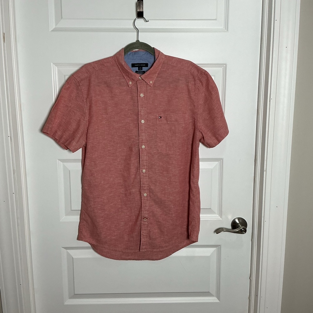 Tommy Hilfiger Men's Casual Red Button Down Shirt Size Large